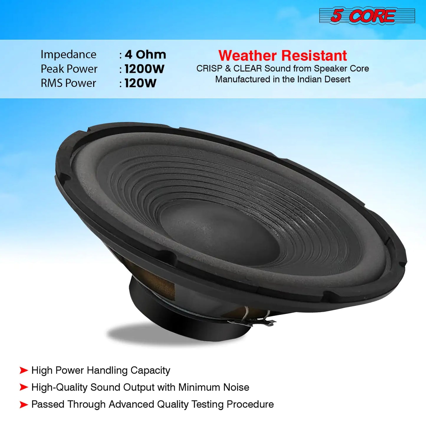 5Core 15 Inch Subwoofer Speaker 450W Max 4Ohm Replacement Car Sub woofers