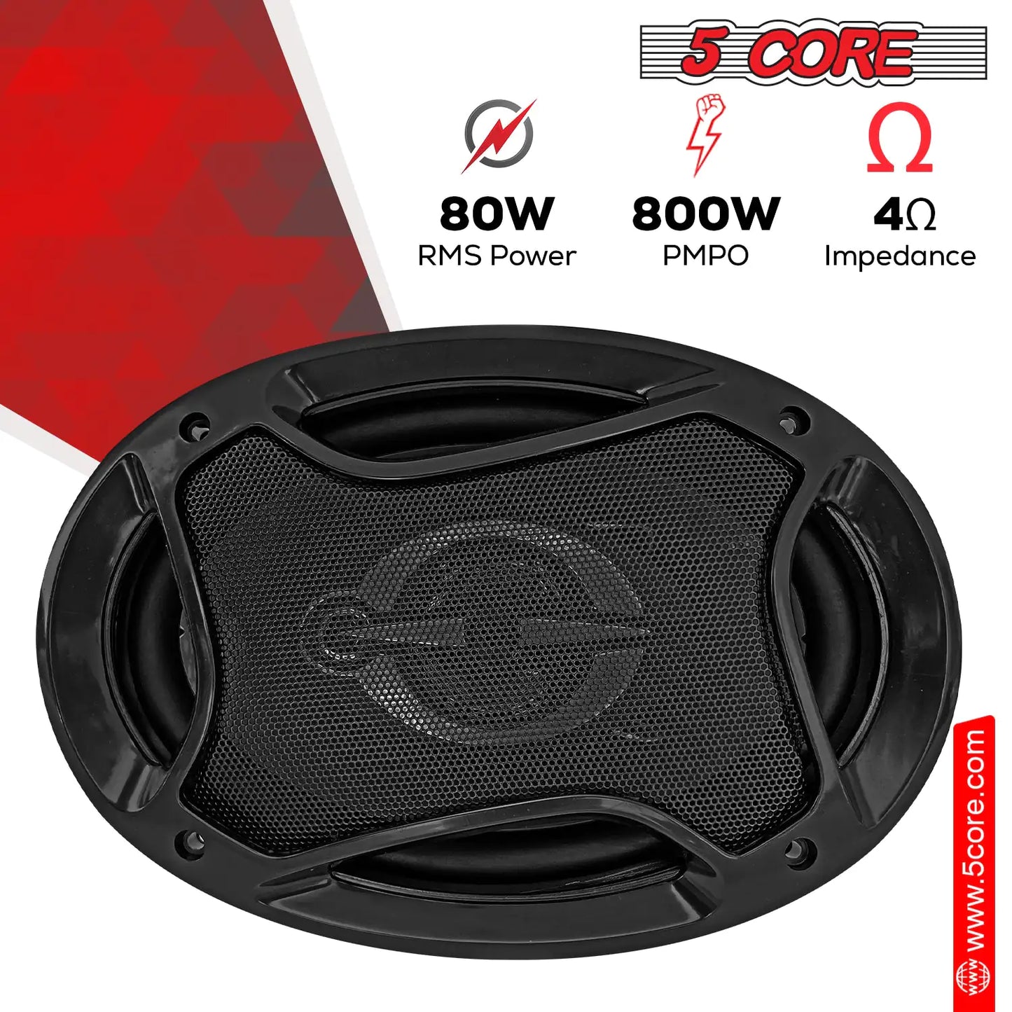 5Core Car Speaker 6 "x9" 3 Way Coaxial Door Subwoofer 800W Peak Power 4 Ohm Replacement Bass Woofer