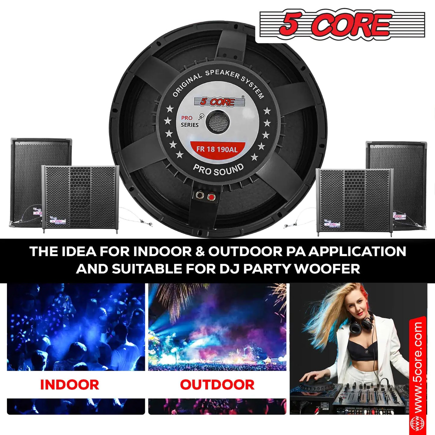 5Core 18 Inch Subwoofer Speaker 1000W Max 8Ohm Full Range Replacement DJ Sub Woofer