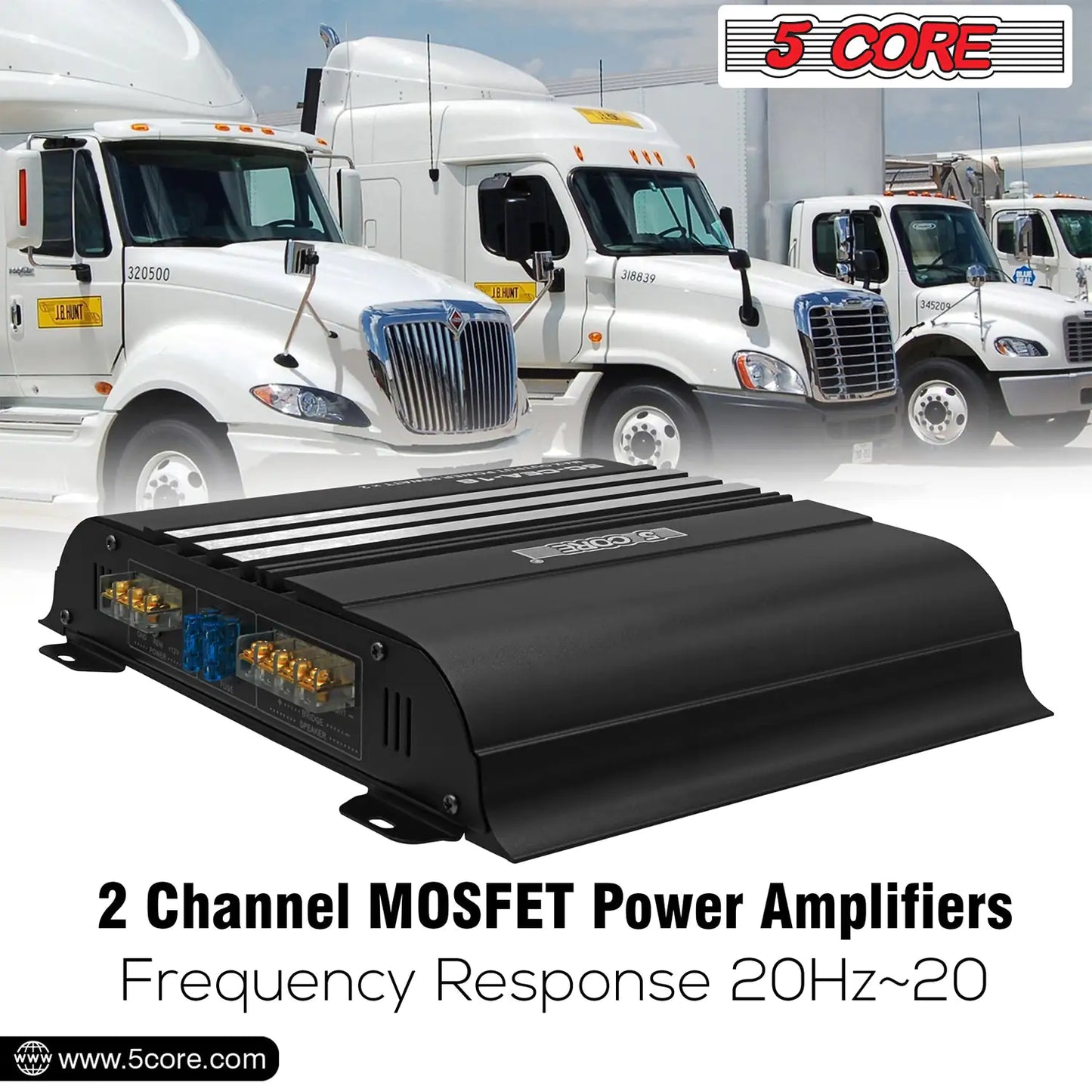 5Core Dual Channel Car Amplifier 1800W Combined Peak Power Sub Woofer Speaker Receiver w RCA Port