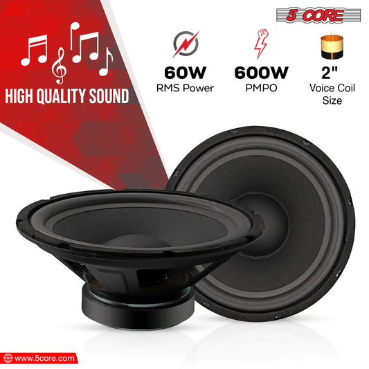 5Core 10 inch Subwoofer Speaker 600W Peak 4Ohm Car Replacement Sub Woofers