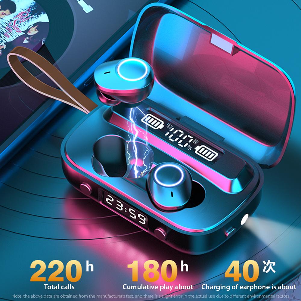 Bluetooth Earphones with Flashlight Clock Display